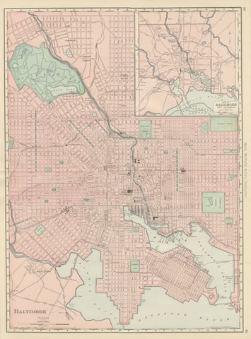 Antique Map of Baltimore, with Druid Hill Park, Rand McNally, 1899