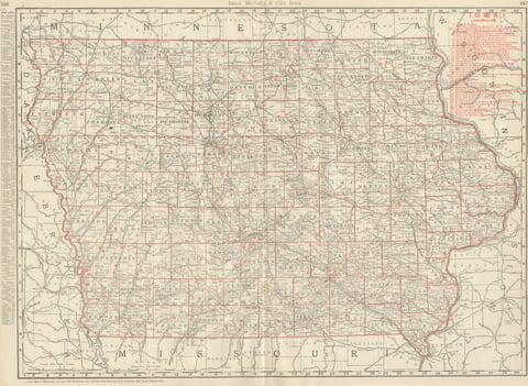 Antique Map of Iowa, The Hawkeye State, Rand McNally, 1899