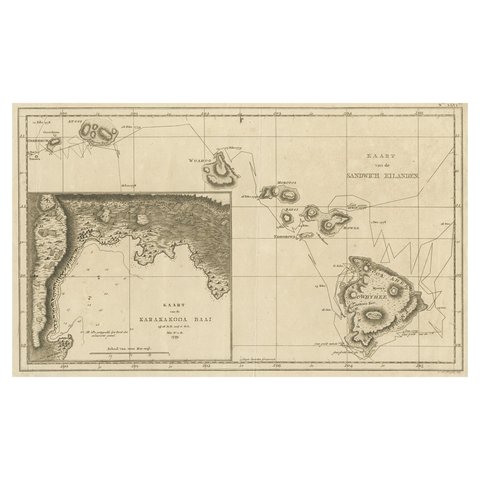 Map of the Hawaiian Islands with a Large Inset of Karakakooa Bay, 1803