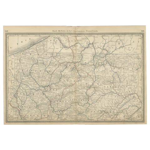 Pennsylvania Antique Map c.1888 – The Keystone State, Northwestern Counties
