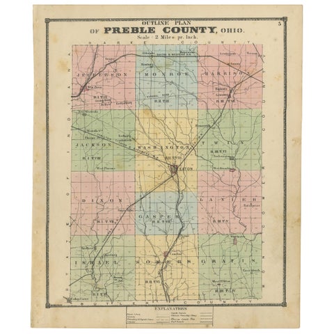 Antique Map of Preble County 'Ohio' by Titus, 1871