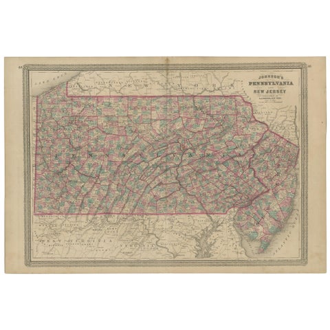 Antique Map of Pennsylvania and New Jersey by Johnson, 1872