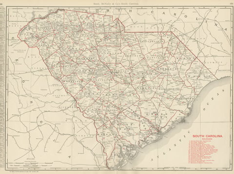 Antique Map of South Carolina, The Palmetto State, Rand McNally, 1899