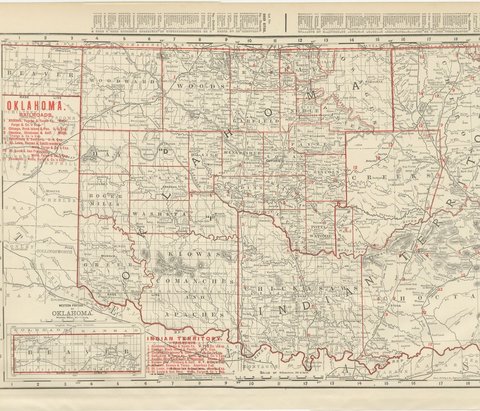 Antique Map of Oklahoma and Indian Territory, Before Statehood, 1899