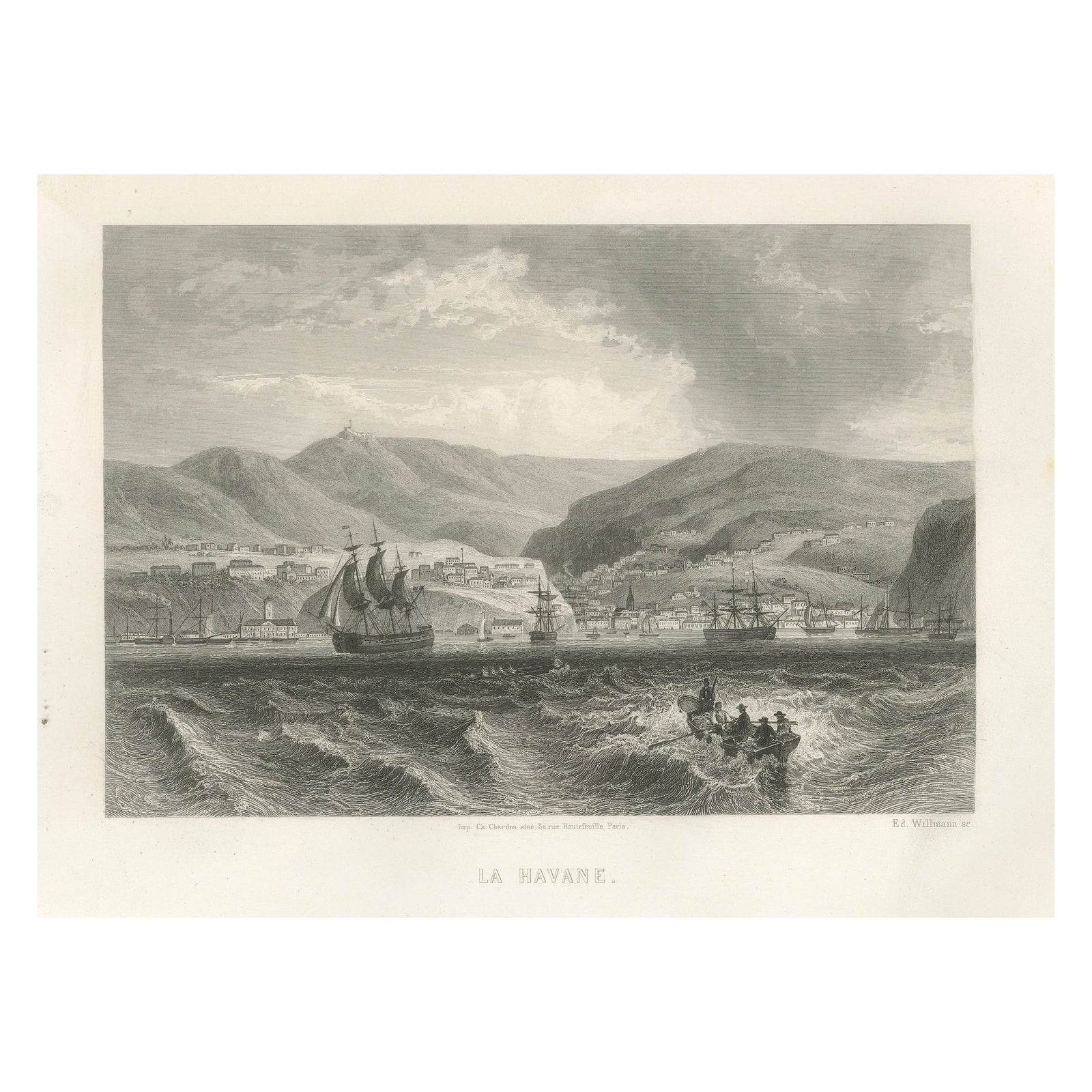 Rare Antique Engraving – Havana, Cuba, Harbor and City Landscape, 1867