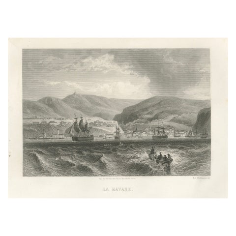 Rare Antique Engraving – Havana, Cuba, Harbor and City Landscape, 1867