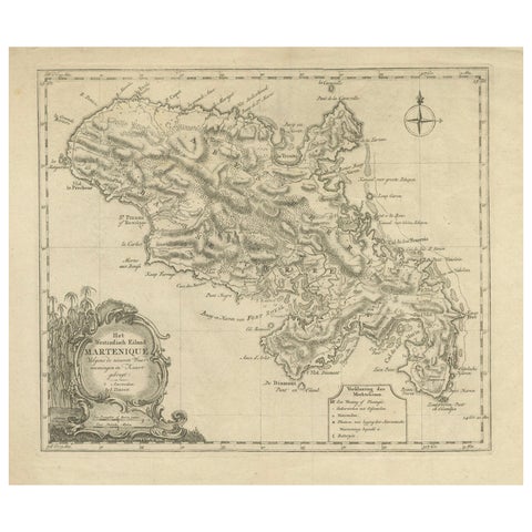18th Century Original Dutch Map of Martinique in The West Indies by Isaak Tirion