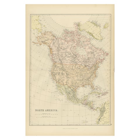 Antique Map of North America by Blackie & Son, Colored, 1882