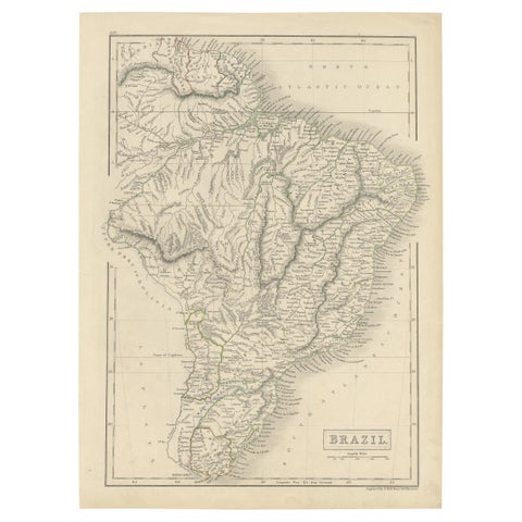 Antique Map of Brazil with Original Outline Hand-Coloring, c.1844