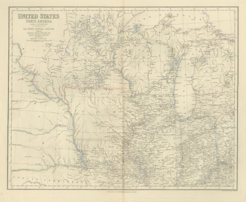 Antique Map of the North Central United States and Lake Michigan, circa 1860