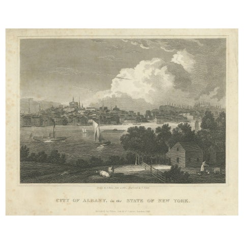 City of Albany, New York, Hudson River View – Antique Engraving, 1827