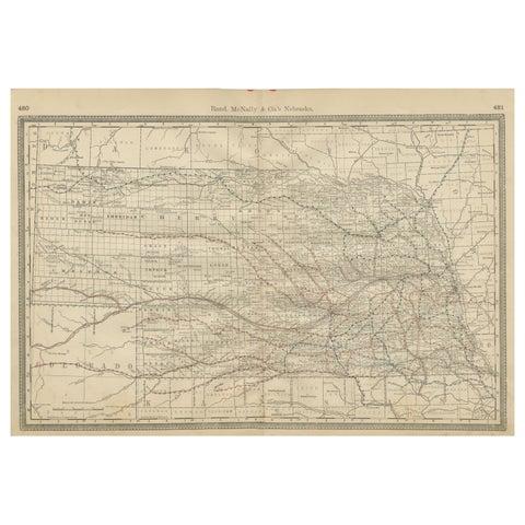 Nebraska Railroad Map 1888 – Rand McNally Antique Lithograph