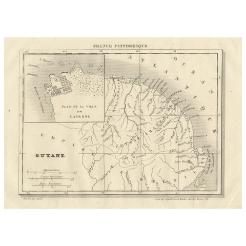 French Guiana and Cayenne: Mid-19th Century Map from France Pittoresque Series
