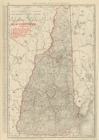 Antique Map of New Hampshire, The Granite State, Rand McNally, 1899