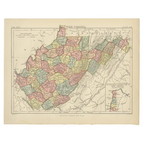 Antique Map of Virginia, with Inset Map of the Northern Part, 1888