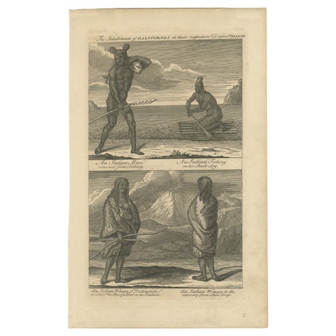 Inhabitants of California, Indigenous Dress and Daily Life Engraving, c1774