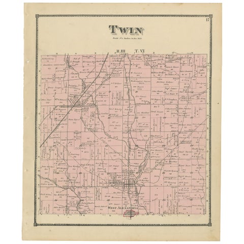 Antique Map of the Twin Township of Ohio by Titus '1871'
