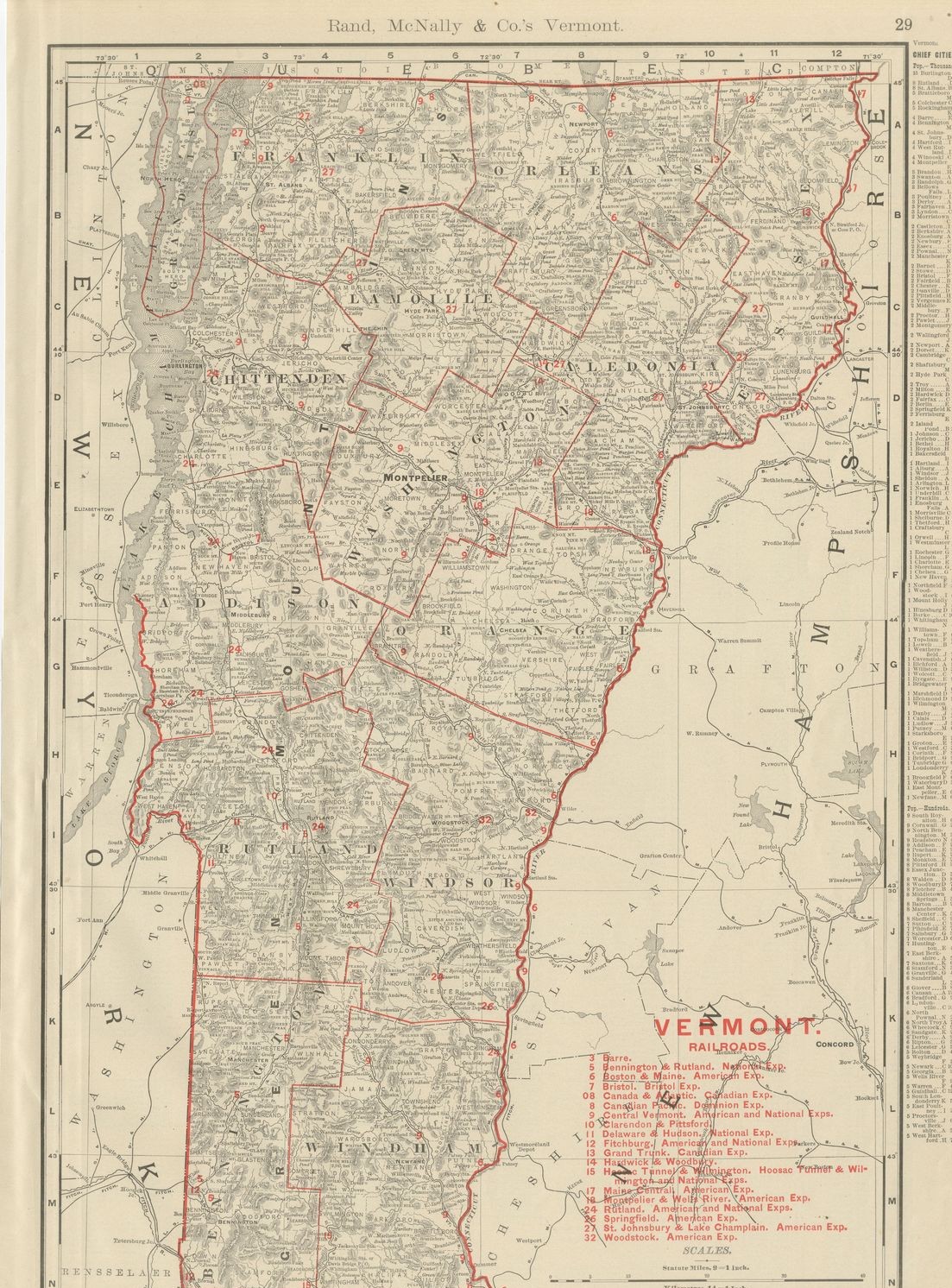 Antique Map of Vermont, The Green Mountain State, Rand McNally, 1899
