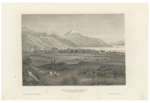 Antique Steel Engraving of Salt Lake City, Mormon Settlement, ca. 1850