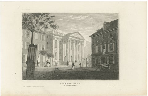 Girard's Bank Philadelphia, Antique American City View Engraving, c.1850