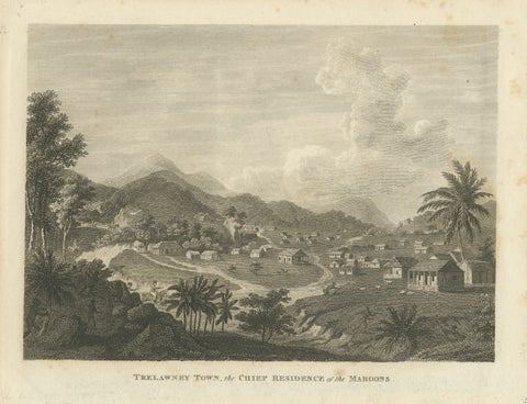 Antique View of Trelawney Town, Jamaica Maroons, Bryan Edwards, 1818