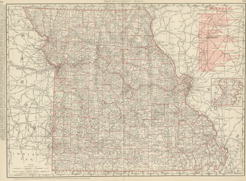 Antique Map of Missouri, The Show-Me State, Rand McNally, 1899