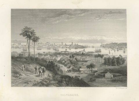 Rare Antique Engraving – Valparaíso, Chile Harbor and City Scene, 1867