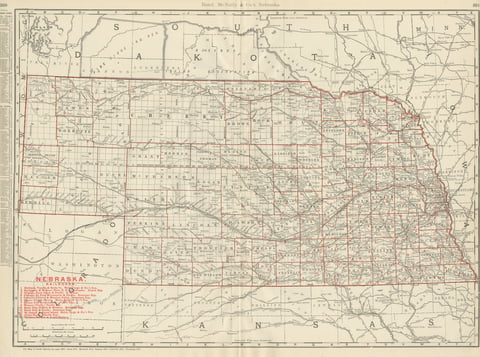 Antique Map of Nebraska, The Cornhusker State, Rand McNally, 1899