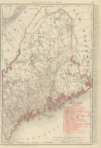 Antique Map of Maine, The Pine Tree State, Rand McNally, 1899