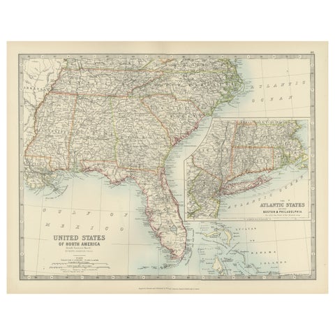 Map of the Southeastern USA and Atlantic States – Vintage 1903 Geography