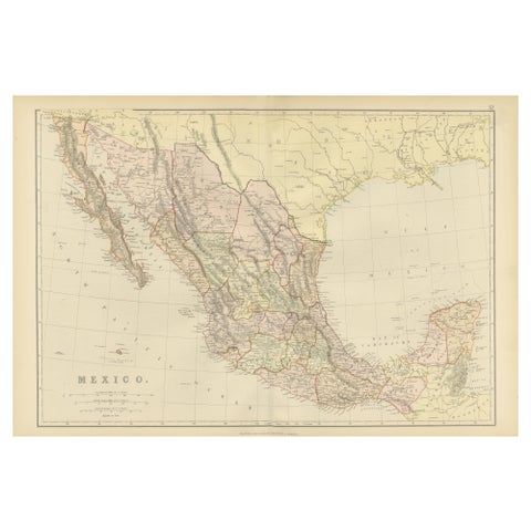 1882 Antique Map of Mexico Highlighting Geographical and Political Boundaries