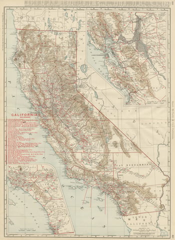 Antique Map of California, The Golden State, Rand McNally, 1899