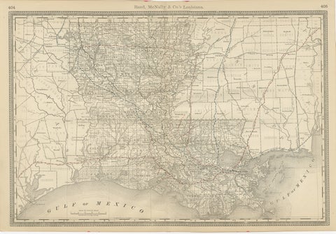 Louisiana Antique Map 1888 – The Pelican State, Railroads & Counties