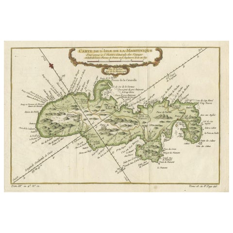 Martinique Island in the Caribbean by Bellin Original Original Antique Map, 1780