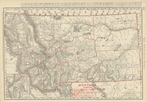 Antique Map of Montana, The Treasure State, Rand McNally, 1899