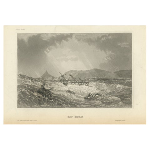 Antique Print of Cape Horn, Tierra Del Fuego Archipelago of Southern Chile