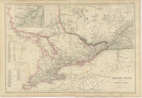 Antique Map of Canada West and Part of Canada East, Ontario & Quebec, 1860