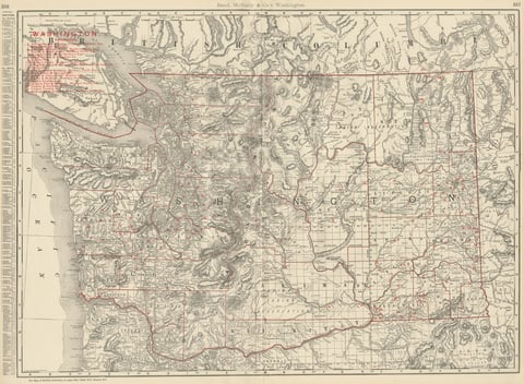 Antique Map of Washington State, The Evergreen State, Rand McNally, 1899