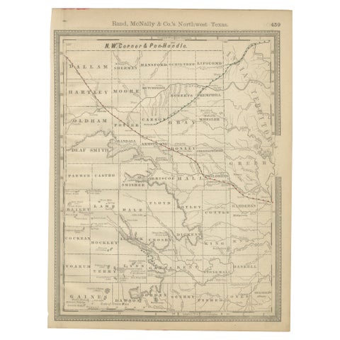 Antique Northwest Texas Map – Panhandle Railroads & Counties, Rand McNally, 1888
