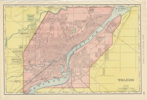 Antique Map of Toledo, Ohio, with Maumee Bay, Rand McNally, 1899