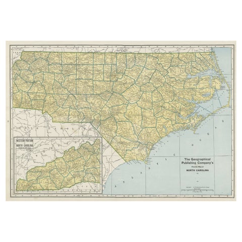 Colorful Old Detailed Map of Northern Carolina, United States of America
