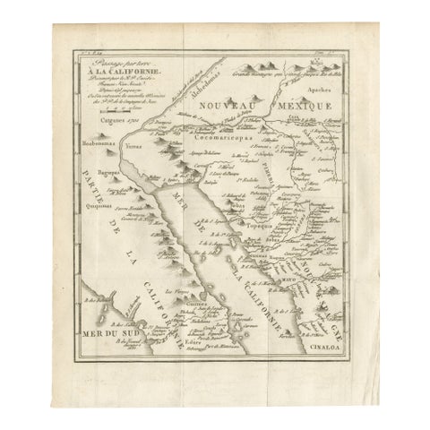 Old Map of the Overland Route to California – Early Exploration Pathways, 1701