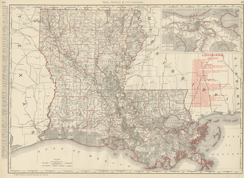 Antique Map of Louisiana, The Pelican State, Rand McNally, 1899