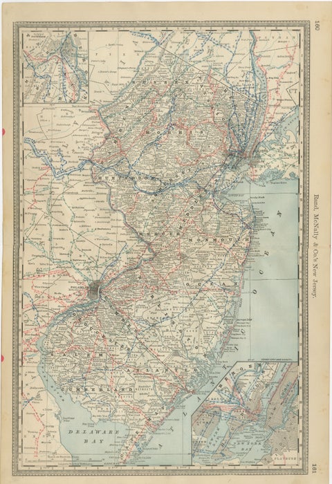 New Jersey Antique Map – The Garden State, Railroads & Counties,  c.1888