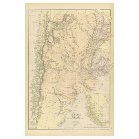 1882 Map of Argentina, La Plata, Chile, Paraguay, Uruguay, and Patagonia