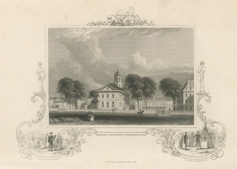 Harvard University, Cambridge, Puritans Landing in America Vignette, circa 1850