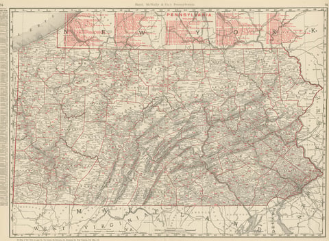 Antique Map of Pennsylvania, The Keystone State, Rand McNally, 1899