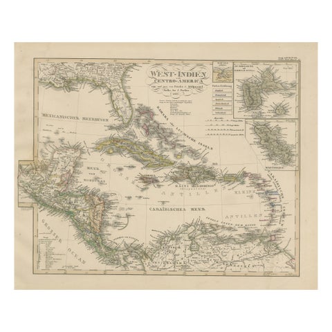 Antique Map of the Caribbean & Central America – West Indies, 1857