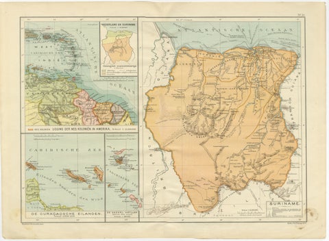 Suriname & the Dutch Antilles – Colonial Atlas Map by W.J. Thieme, c.1905