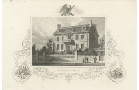 Hancock House Boston - Antique Engraving American Revolution, ca.1830